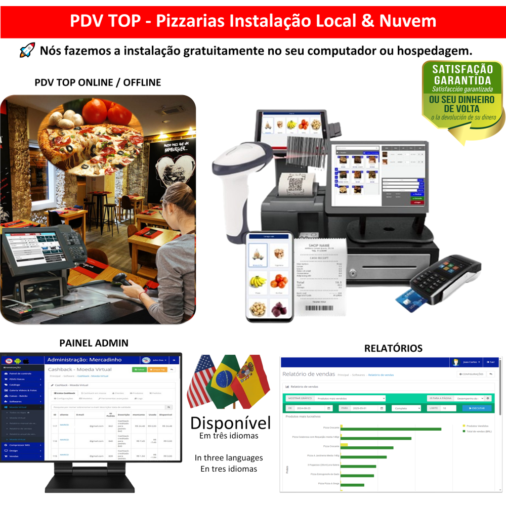 Pizzarias PDV para rodar diretamente no seu computador (instalação local) ou em Nuvem Pizzarias PDV para rodar diretamente no seu computador (instalação local) ou em Nuvem