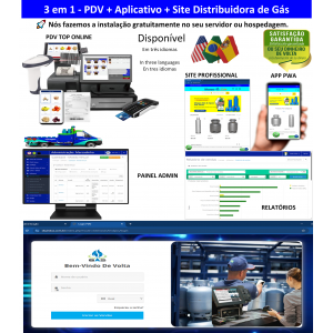 Distribuidora de G&aacute;s 3 em 1 - PDV + APP + Site - Sistema de vendas com PDV, Aplicativo e Site profissional