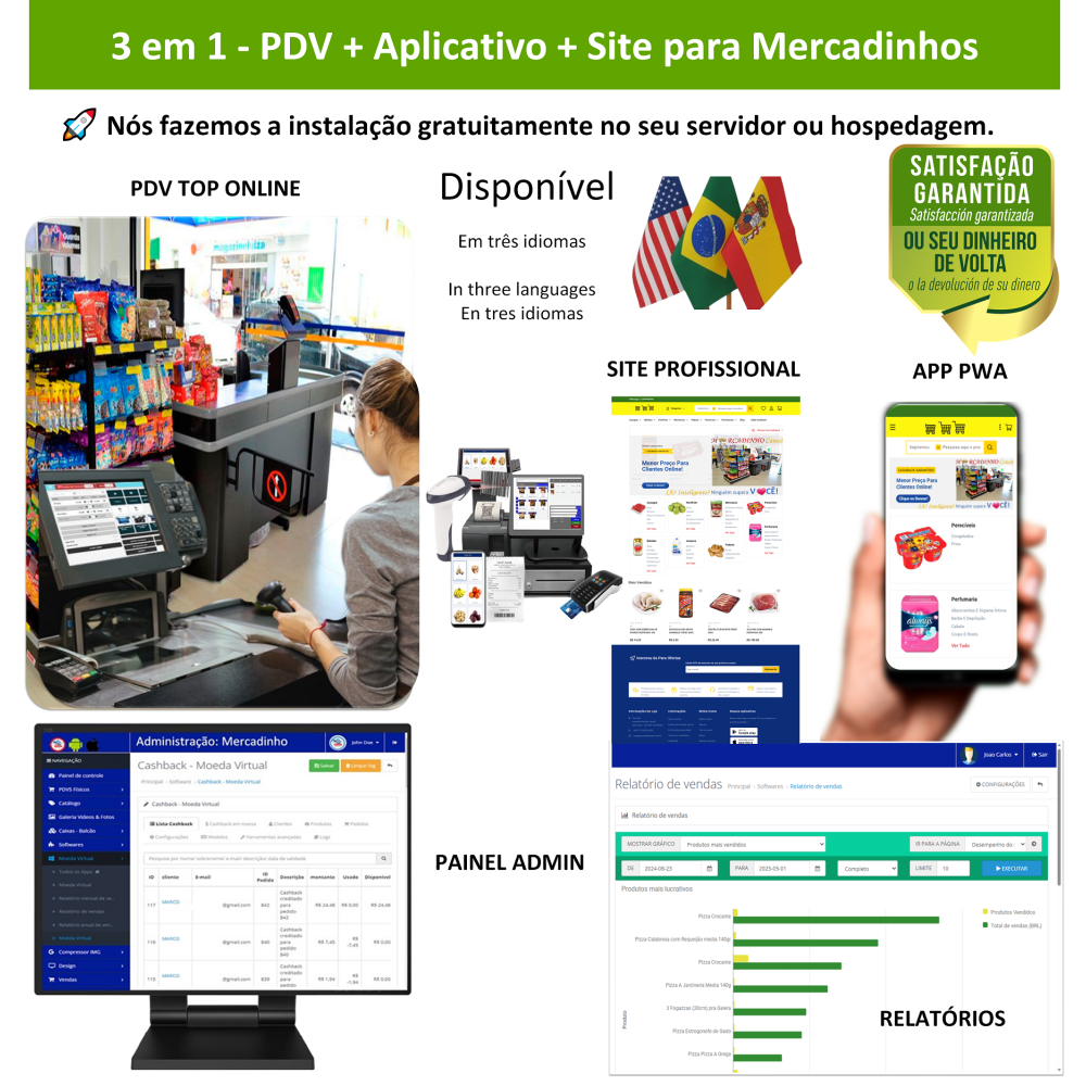 Mercadinhos 3 em 1 - PDV + APP + Site - Sistema de vendas com PDV, Aplicativo e Site profissional Mercadinhos 3 em 1 - PDV + APP + Site - Sistema de vendas com PDV, Aplicativo e Site profissional