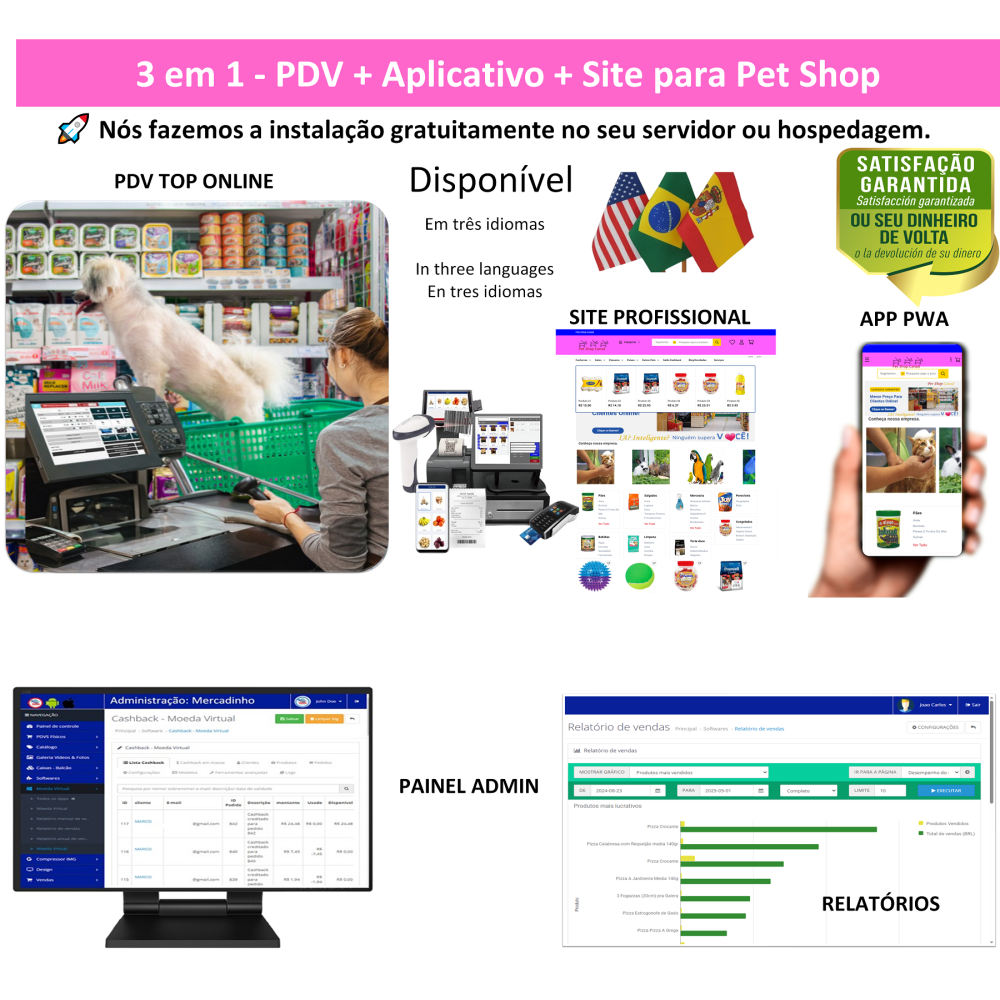 Pet Shop 3 em 1 - PDV + APP + Site - Sistema de vendas com PDV, Aplicativo e Site profissional Pet Shop 3 em 1 - PDV + APP + Site - Sistema de vendas com PDV, Aplicativo e Site profissional