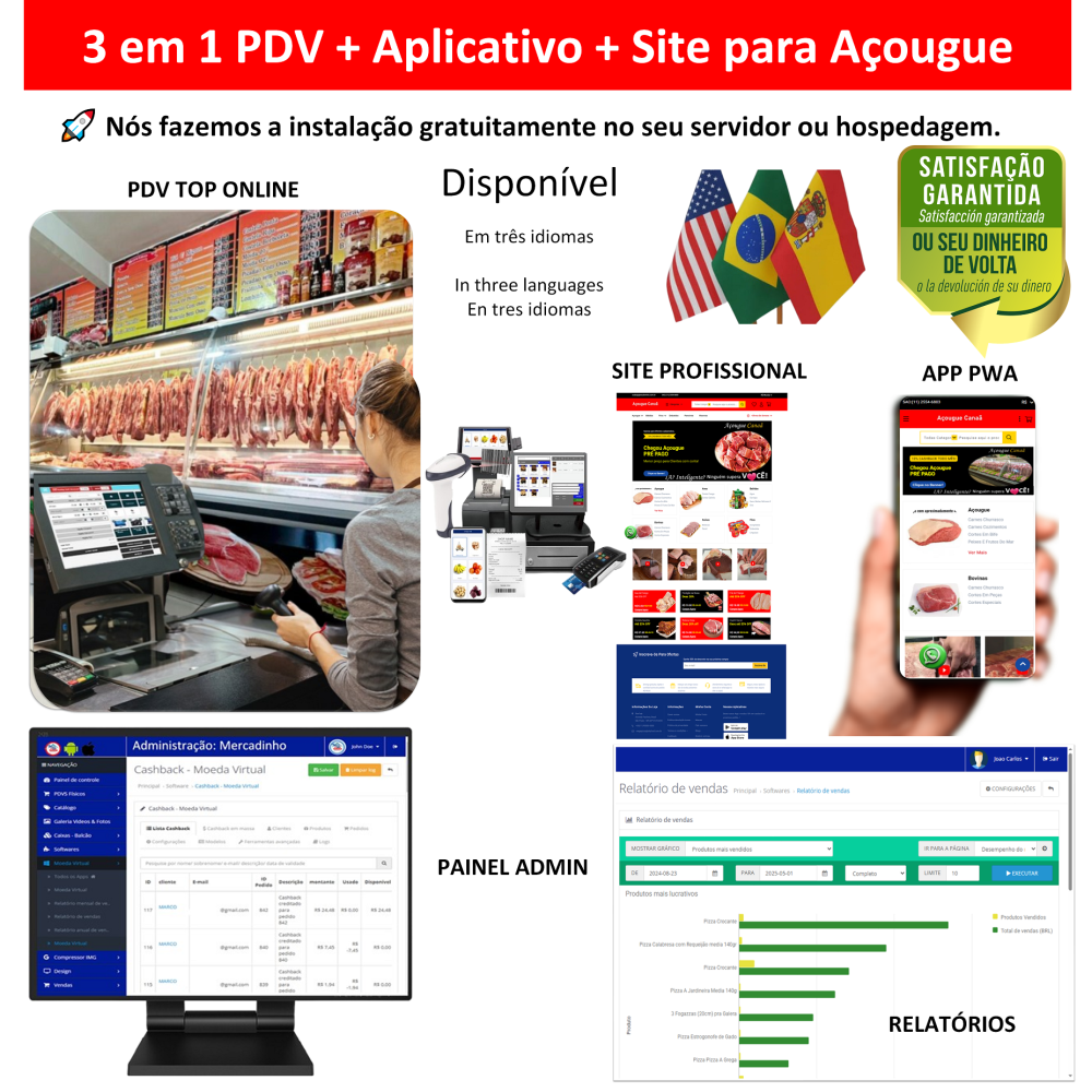 Açougue Casa de Carnes 3 em 1 - PDV + APP + Site - Sistema de vendas com PDV, Aplicativo e Site profissional Açougue Casa de Carnes 3 em 1 - PDV + APP + Site - Sistema de vendas com PDV, Aplicativo e Site profissional
