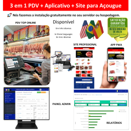 Açougue Casa de Carnes 3 em 1 - PDV + APP + Site - Sistema de vendas com PDV, Aplicativo e Site profissional