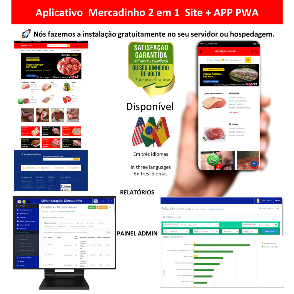 Aplicativo 2em1 Açougue - site pronto + app Aplicativo 2em1 Açougue - site pronto + app