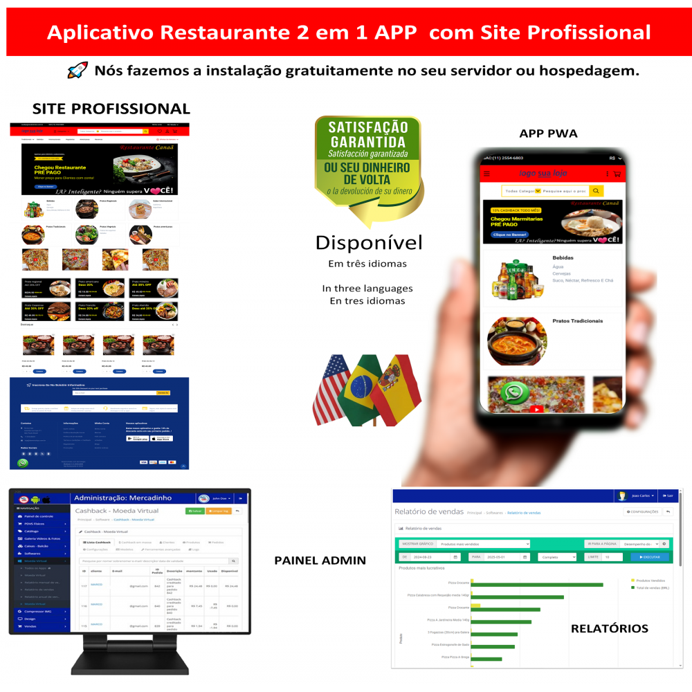 App 2em1 Restaurante - site pronto + app