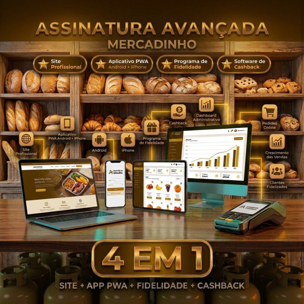 Padaria  (Assinatura Avançado) Site + AppS + Programa de Fidelidade Cashback  ou mais...