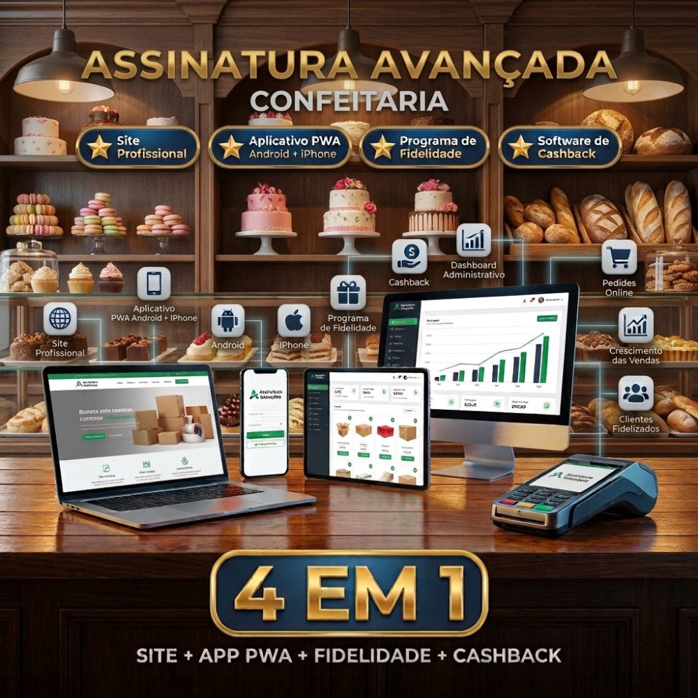 Conteitarias  (Assinatura Avançado)  Site + AppS + Programa de Fidelidade Cashback ou mais...