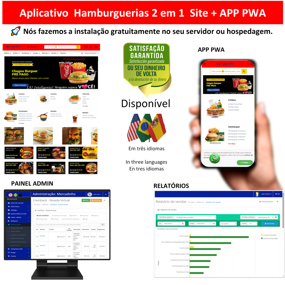 App 2em1 Hamburguerias - site pronto + app App 2em1 Hamburguerias - site pronto + app