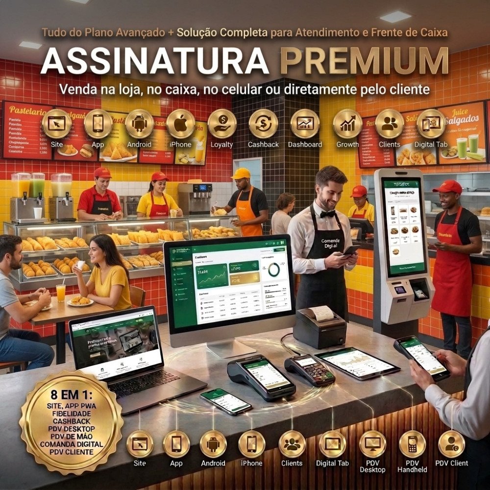 Pastelaria  (Assinatura Premium) Site + AppS + Programa de Fidelidade Cashback + PDV