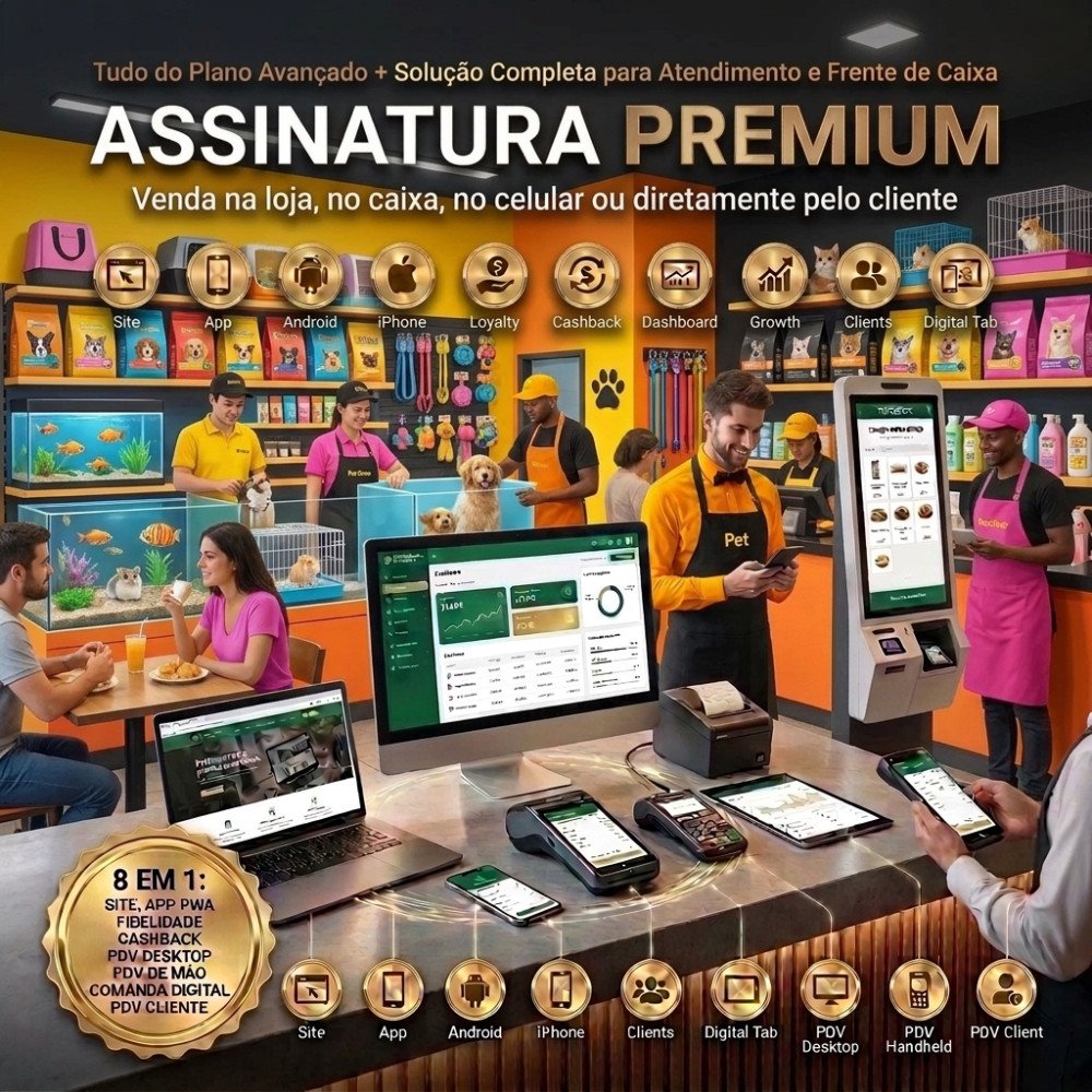 Pet Shop  (Assinatura Premium) Site + AppS + Programa de Fidelidade Cashback + PDV