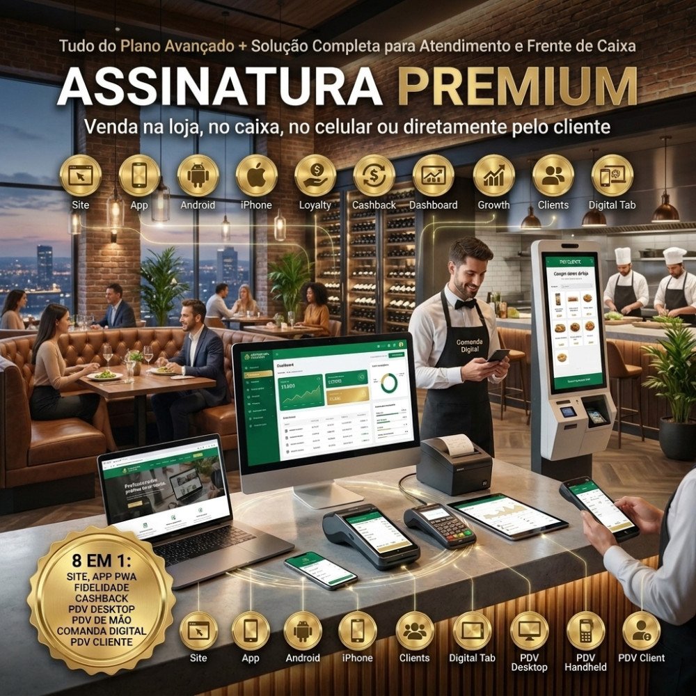 Restaurante  (Assinatura Premium) Site + AppS + Programa de Fidelidade Cashback + PDV