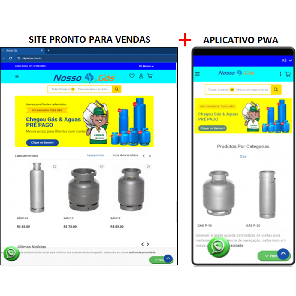 Distribuidora de Gás - site pronto + aplicativo pwa