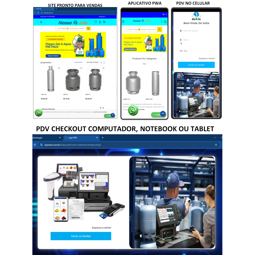 Distribuidora de gás - software pdvs + site pronto + app pwa