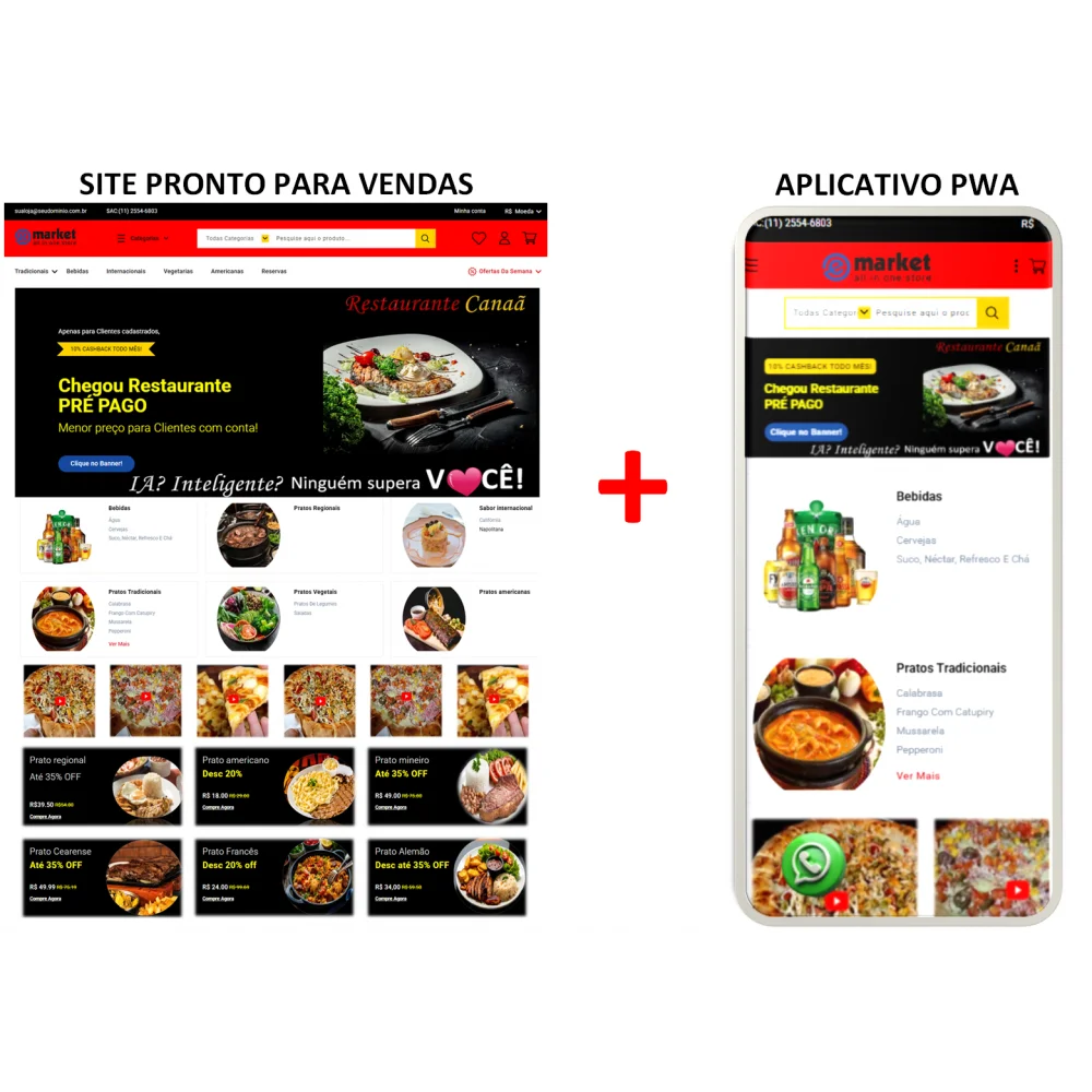 Restaurante - site pronto + aplicativo pwa